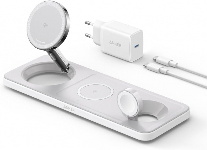 Incarcator wireless pliabil Anker MagGo 3in1 Stand, Qi2, Alb [1]