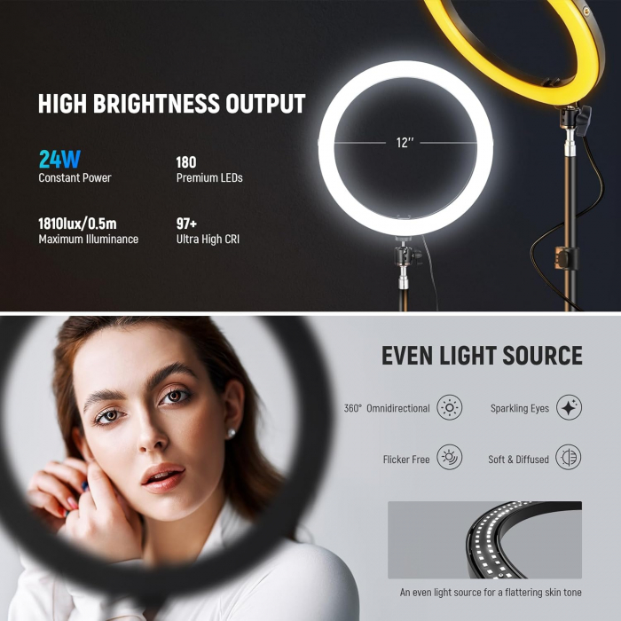 Lampa LED circulara Neewer RH12B 24W, 2900K-7000K [2]