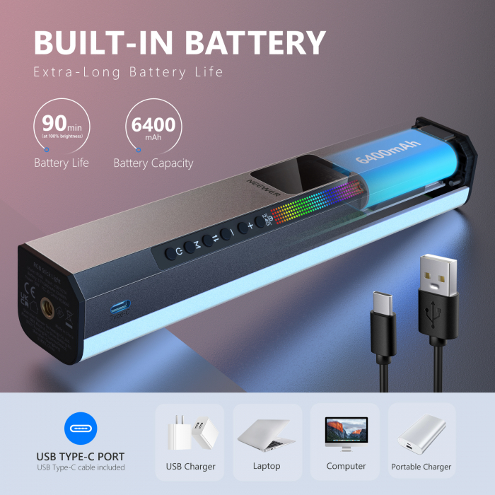 Lampa video magnetica LED RBG tub Neewer RGB1 [7]