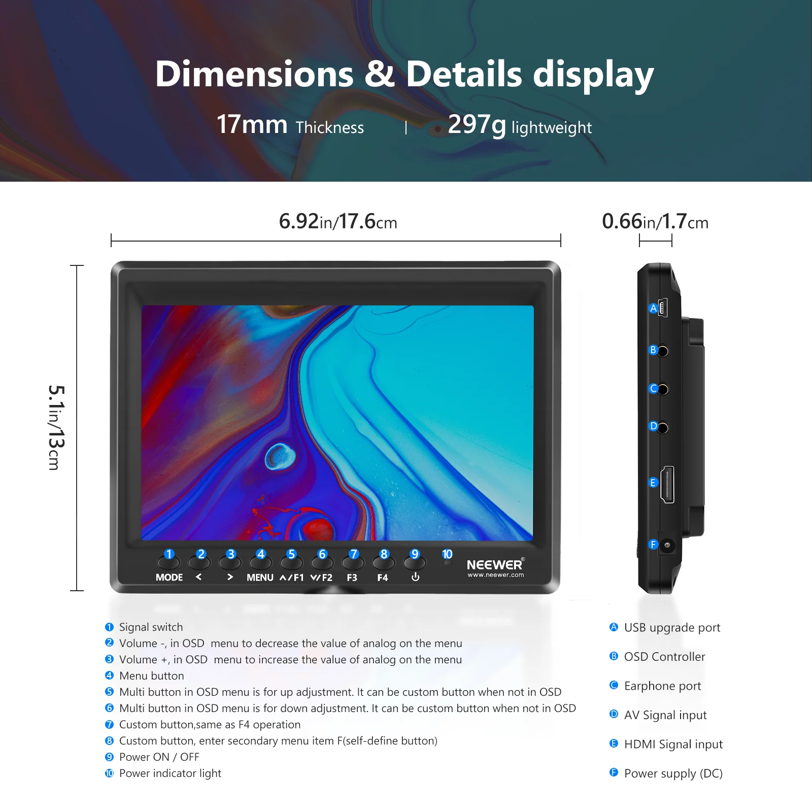 Monitor pentru camera Neewer F100, 7'', HD [2]