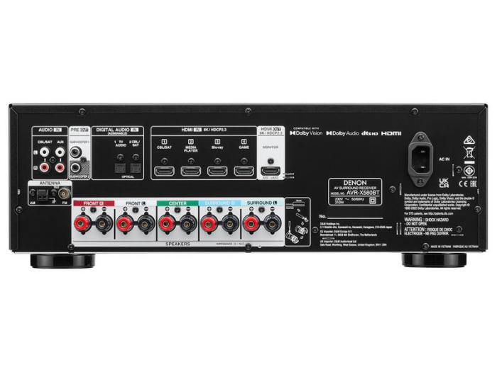 Denon Receiver AV AVR-X580BT Black 5.2 canale 8K Receiver AV Black Premium Bluetooth 5.2 Ch [4]