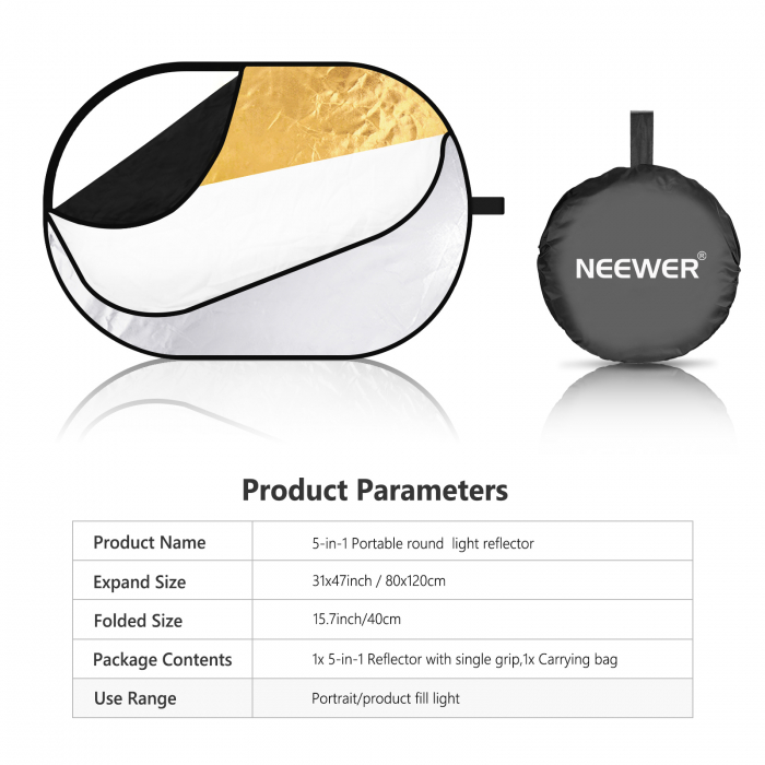Reflector foto/video Neewer, 5 in 1, 80x120 cm [8]