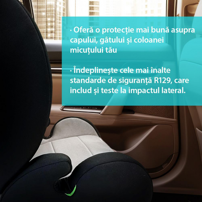 Scaun auto U-GROW, R129, ISOFIX, 15-36 kg, 100-150 cm, Negru / Gri [8]