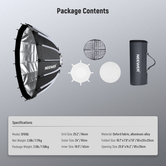 Softbox Hexadecagonal Parabolic Neewer SF65Q, 65 cm [8]
