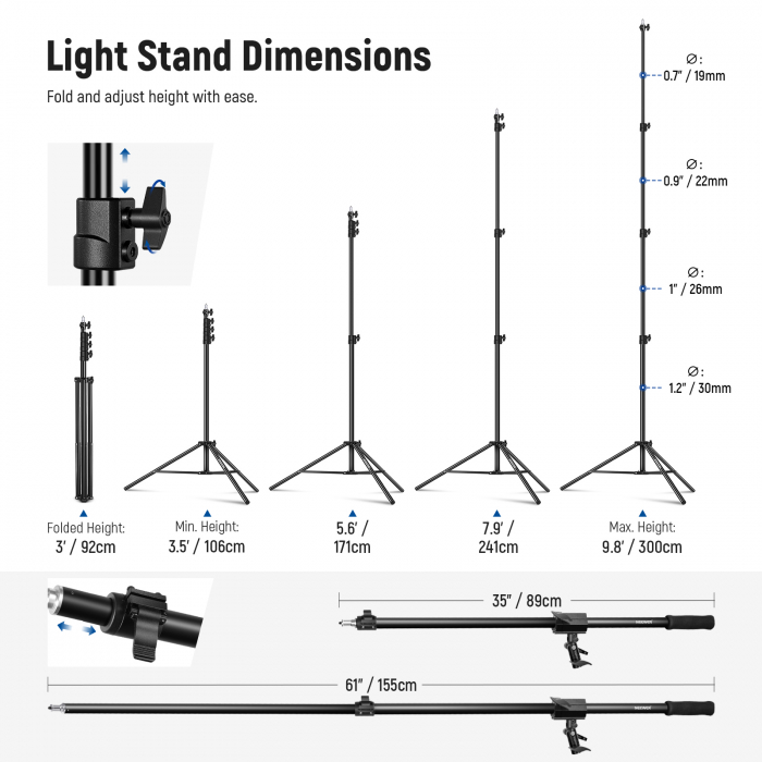 Stativ lumini Neewer 300cm cu brat extensibil 89-155cm [2]