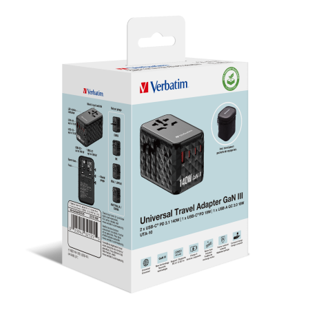 Adaptor universal Verbatim GaN III, Travel, 140W [3]