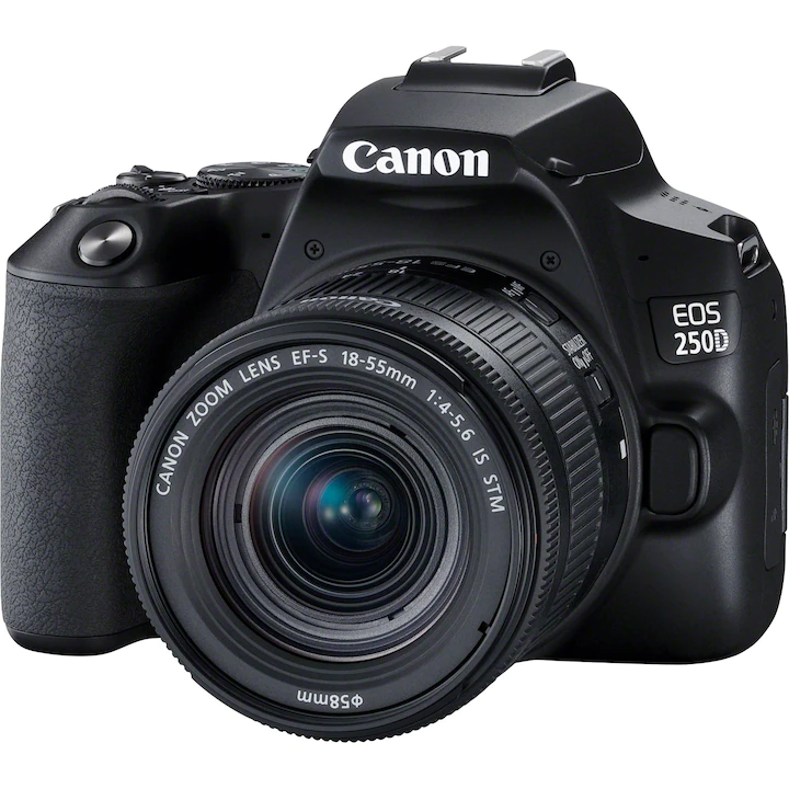TV, Audio-Video & Foto - Aparat foto DSLR Canon EOS 250D, 24.1 MP, Wi-Fi, 4K + Obiectiv EF-S 18-55mm F/4-5.6 IS STM