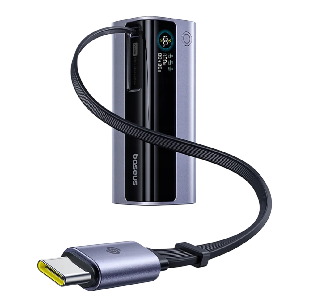 Accesorii telefoane mobile - Baterie externa Baseus EnerGeek GR11 10000mAh 1xUSB 2xUSB-C 100W Display Cablu integrat Gri