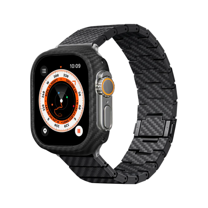Laptop, Tablete & Telefoane - Curea Pitaka pentru Apple Watch Ultra 2/Ultra/8/7/6/5/4/3/SE, din Fibra de Carbon, Negru