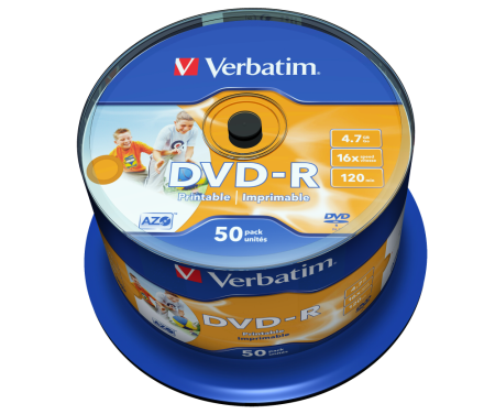 Unitati Optice Externe - DVD-R printabil VERBATIM, 16x, 4.7GB, 50 buc