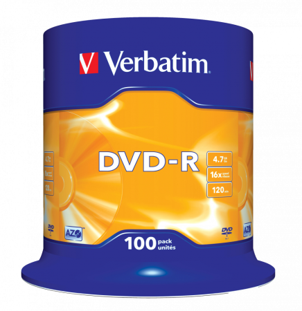Unitati Optice Externe - DVD-R VERBATIM, 16x, 4.7GB, Matt Silver, 100 buc