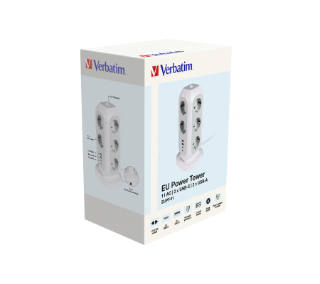 Extensie multi-plug EU Verbatim EUPT-01, 11 prize AC, 2 x USB-C, 2 x USB-A [6]