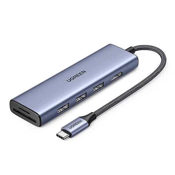 Accesorii laptop - Hub Ugreen USB-C la HDMI 3x USB-A 3.0 SD/TF Gri
