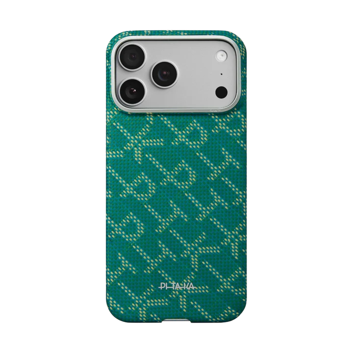 Laptop, Tablete & Telefoane - Husa Pitaka pentru iPhone 17 Pro, Ultra-Slim, PitaTap™, Monogram-Gold/Green