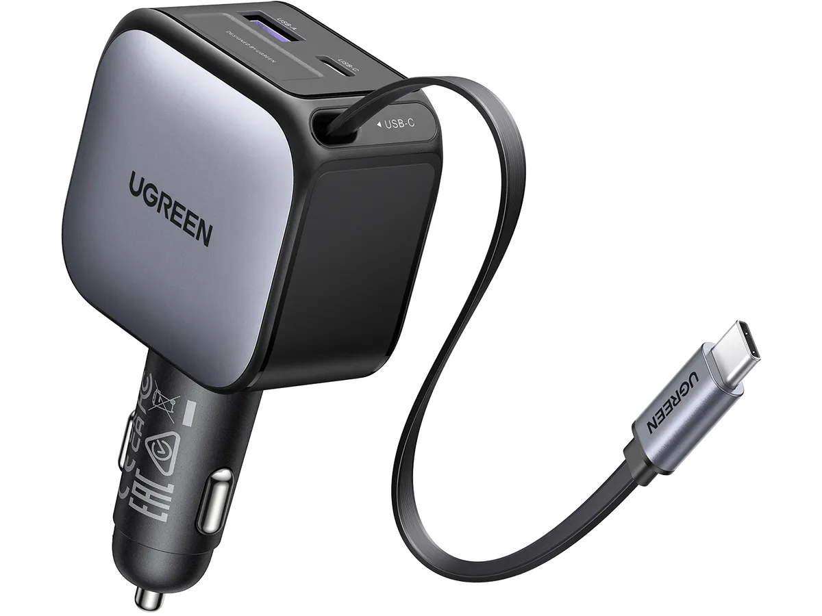 Incarcatoare retea - Incarcator Auto UGREEN 60W cablu retractabil USB-C Gri