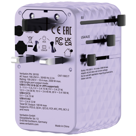 Incarcator Verbatim Charge 'n' Travel 100W, GaN III, Violet [3]