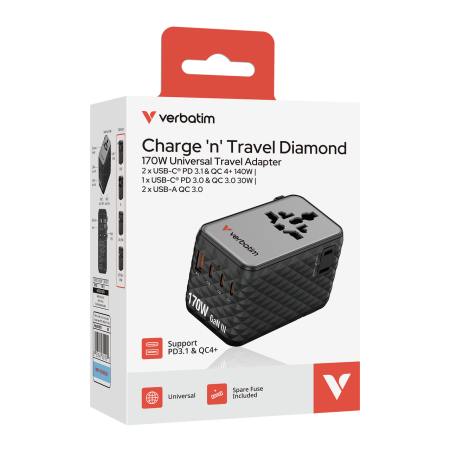 Incarcator Verbatim  Charge 'n' Travel 170W, GaN III, Negru [4]