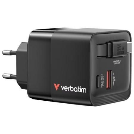 Incarcatoare retea - Incarcator Verbatim GaN, 65W, cablu retractabil, Negru