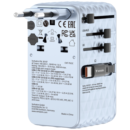 Incarcator Verbatim Charge 'n' Travel 70W, GaN III, Albastru [3]