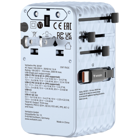 Incarcator Verbatim Charge 'n' Travel 70W, GaN III, Albastru [4]