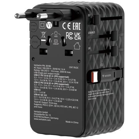 Incarcator Verbatim Charge 'n' Travel 70W, GaN III, Negru [2]
