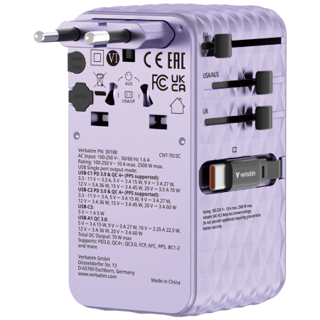 Incarcator Verbatim Charge 'n' Travel 70W, GaN III, Violet [3]