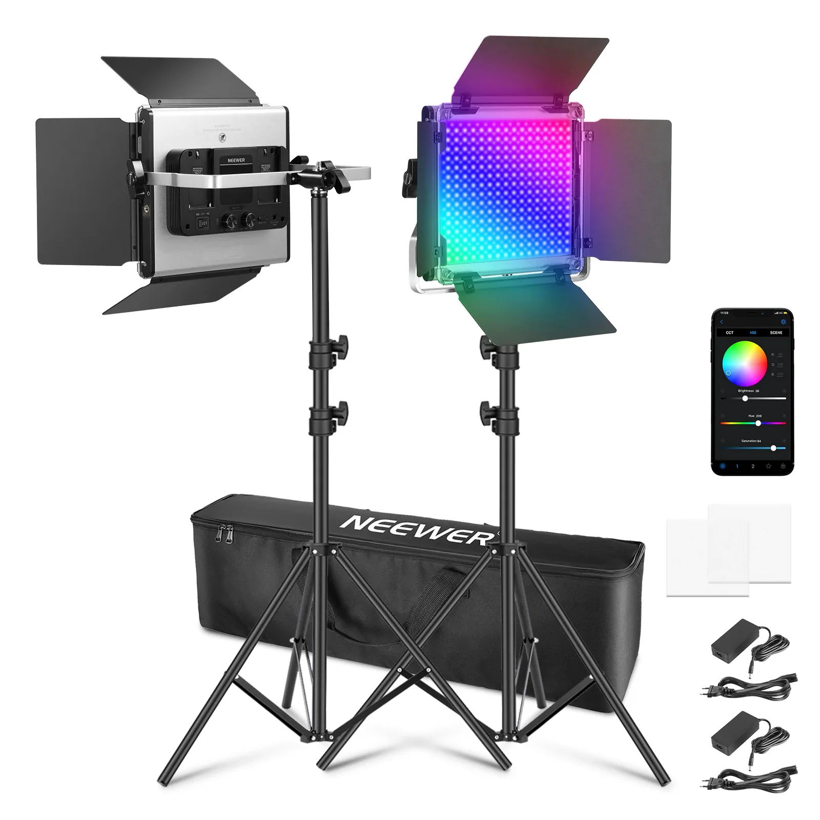 Lampi LED pentru studio - Kit 2 lampi studio LED RGB Neewer 660 Pro II, 50W