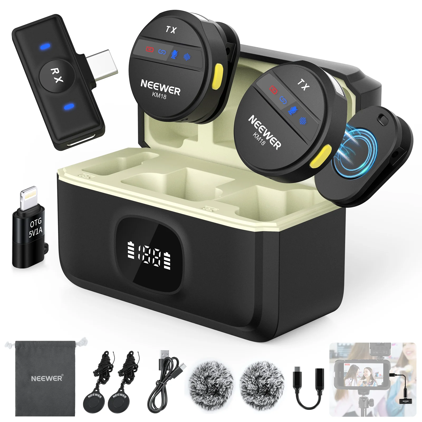 Linii wireless - Kit lavaliere wireless Neewer KM18 2TX-1RX