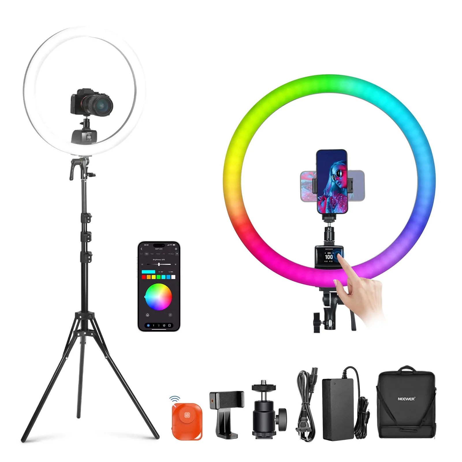 Lampi LED pentru studio - Lampa LED RGB circulara Neewer SRP18C 2500K-10000K