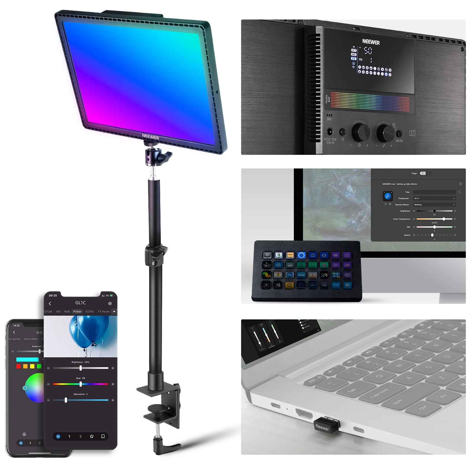 Lampi LED pentru studio - Lampa video LED RGB Neewer GL1C 48W