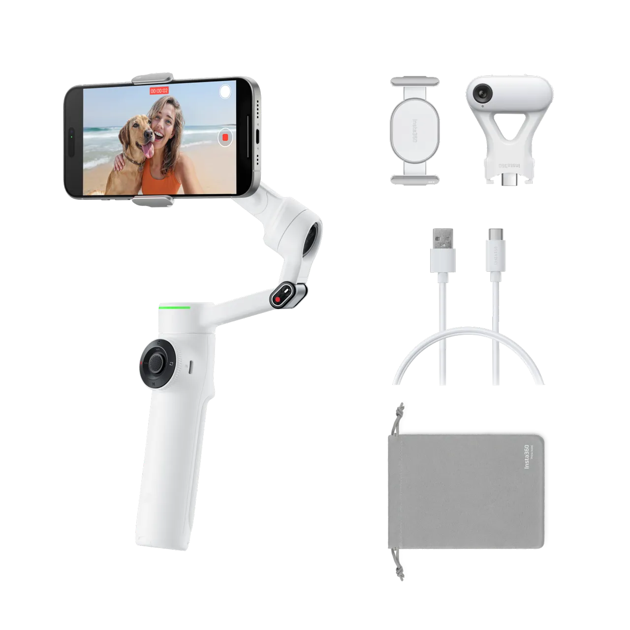 Laptop, Tablete & Telefoane - Stabilizator Insta360 Flow 2 Pro AI Tracker Bundle, Summit White