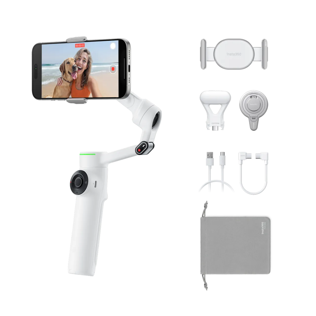 Laptop, Tablete & Telefoane - Stabilizator Insta360 Flow 2 Pro Creator Bundle, Summit White
