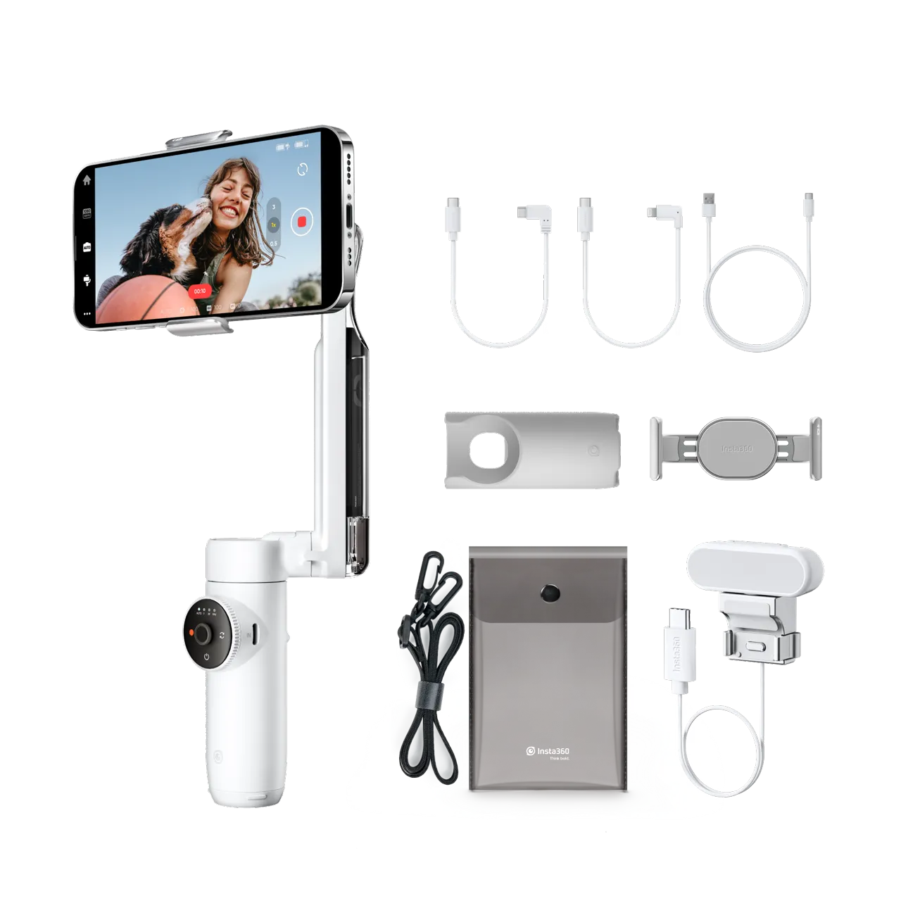 Laptop, Tablete & Telefoane - Stabilizator Insta360 Flow Creator Bundle, Summit White