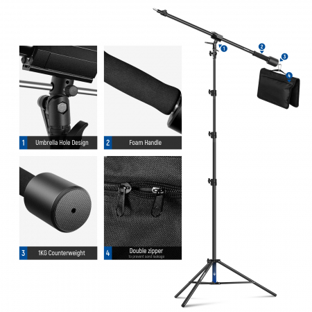 Stativ lumini Neewer 300cm cu brat extensibil 89-155cm [6]