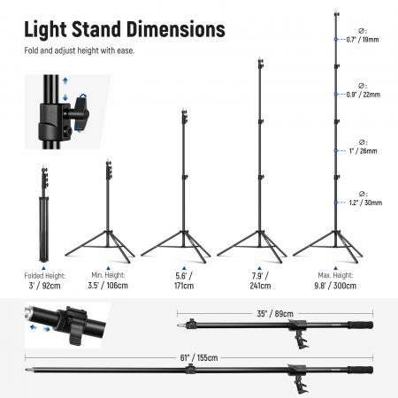 Stativ lumini Neewer 300cm cu brat extensibil 89-155cm [1]