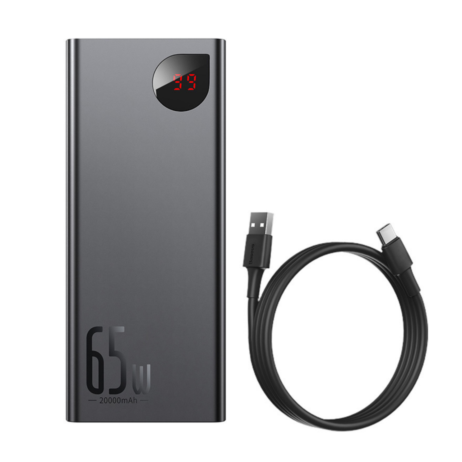 Product Image for Acumulator extern Baseus Adaman Metal Digital Display QC 20.000mAh, 65W, cu cablu USB la USB-C 0.3m, Negru