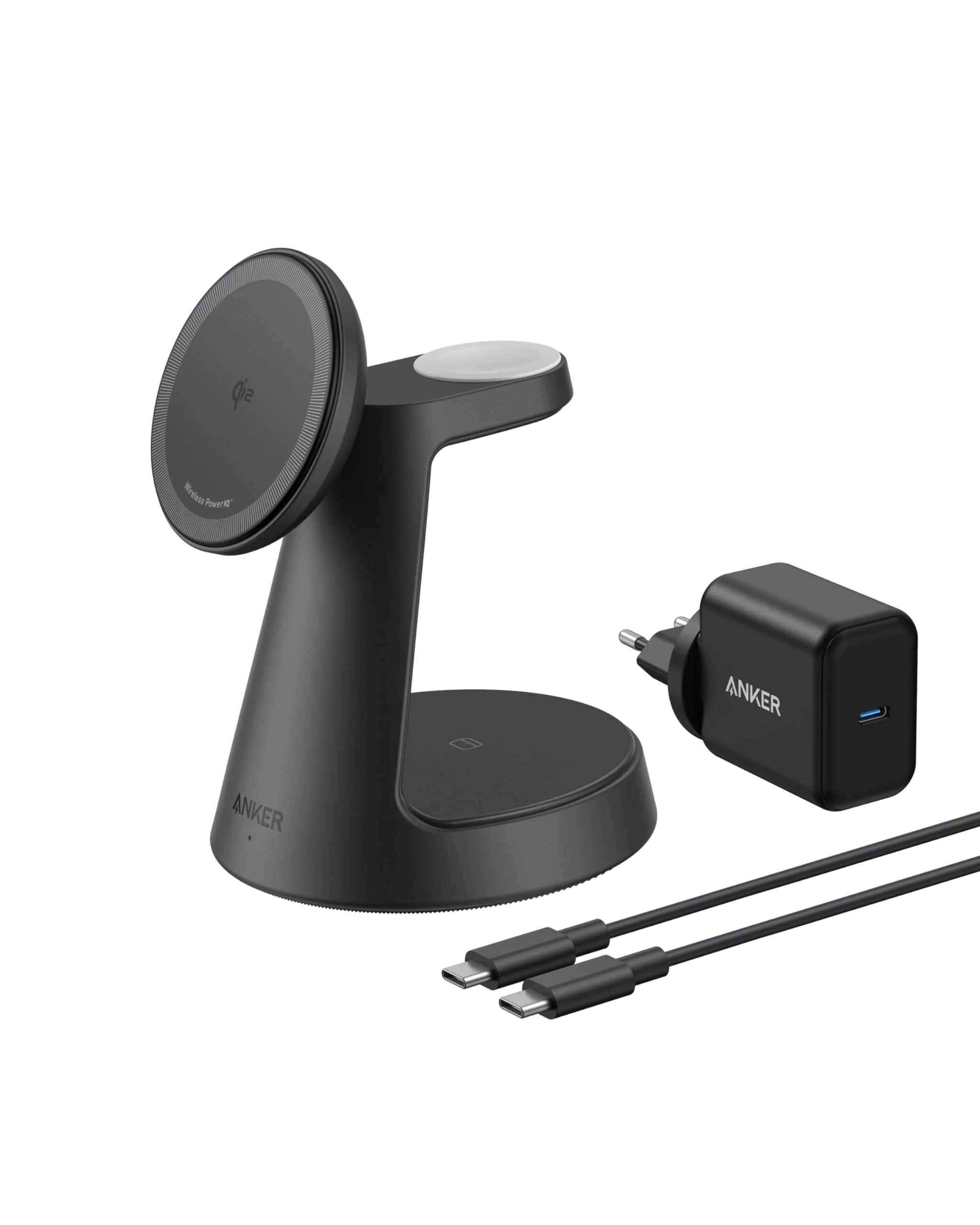 Product Image for Incarcator wireless magnetic Anker MagGo 3-in-1 MagSafe Qi2 15W (incarcator si cablu inclus), Negru