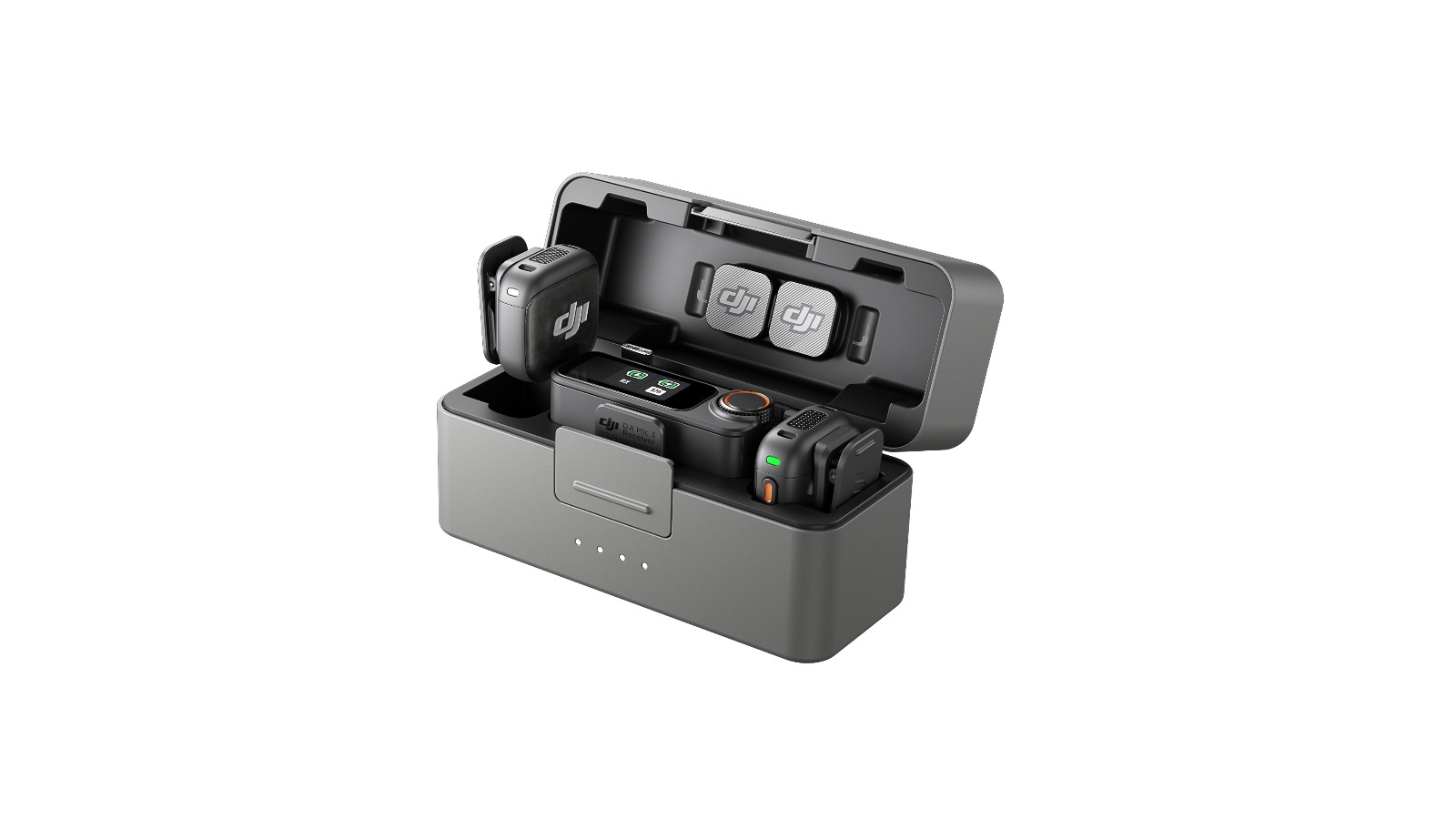Product Image for Kit DJI Mic 3, 2x microfon, 1x receptor, 1x statie incarcare, Wireless, Omnidirectional, Autonomie microfon 8h, Autonomie receptor 10h, Noise