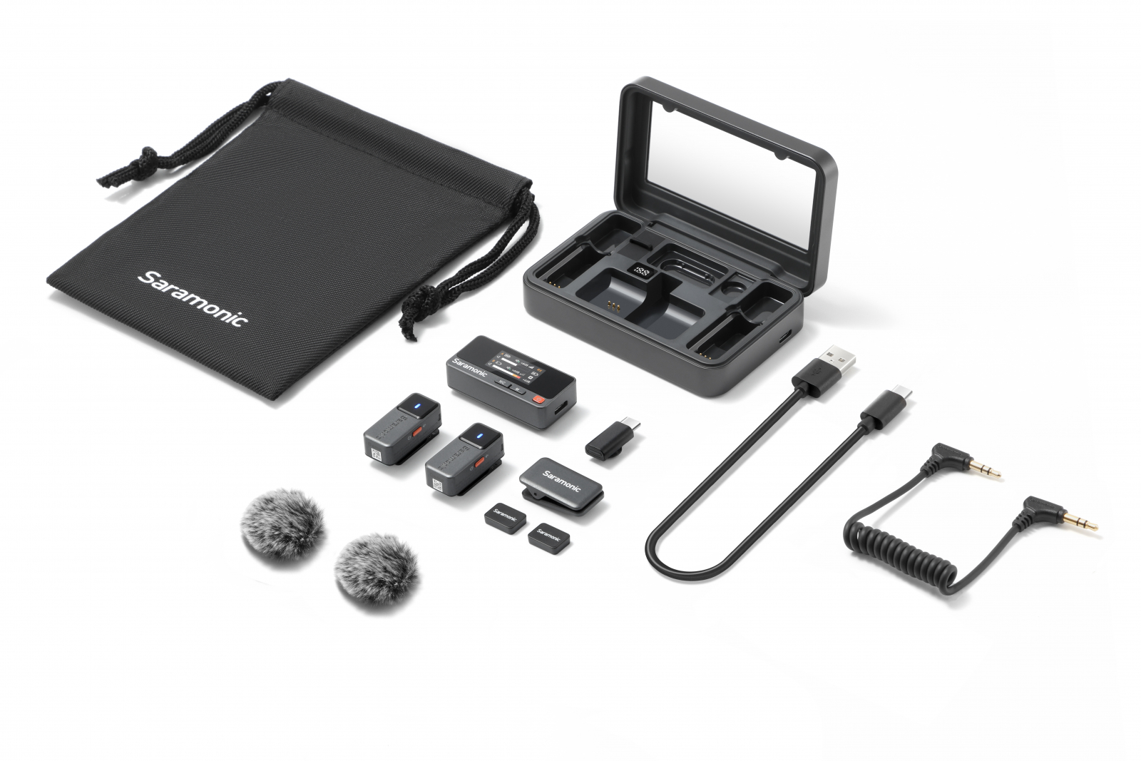 Product Image for Kit linie wireless Saramonic Air, 2x microfon, 1x receptor, Wireless, Type-C, 3.5mm TRS, carcasa incarcare