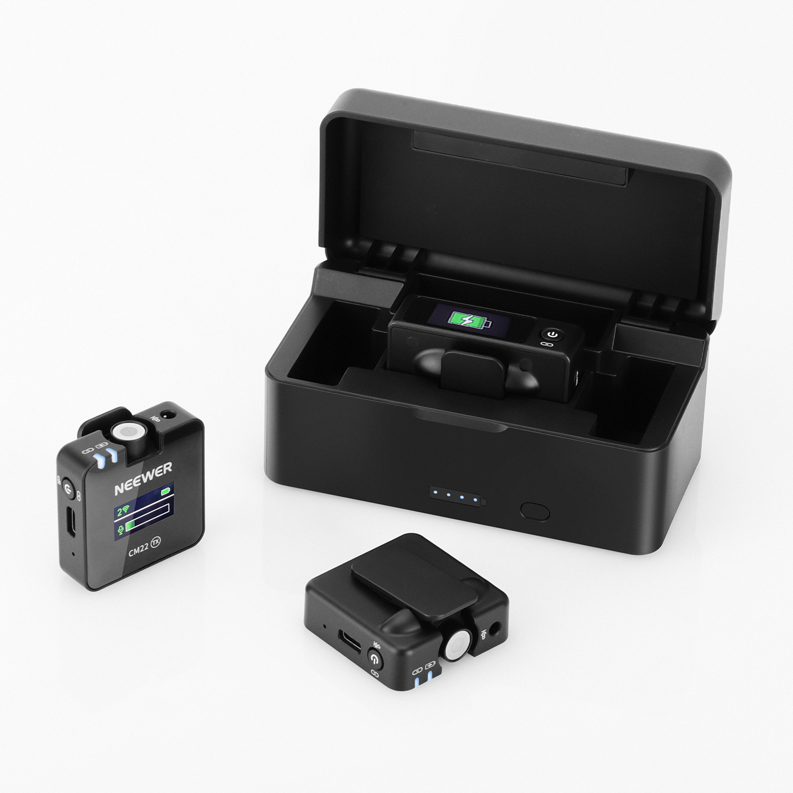 Product Image for Kit lavaliere wireless Neewer CM22, 2TX-1RX, carcasa incarcare, Autonomie 7h