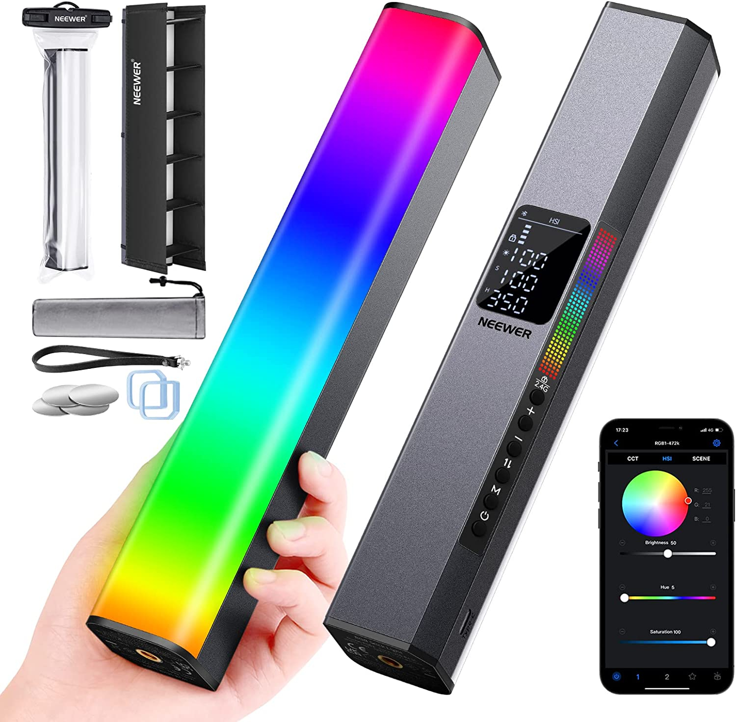 Product Image for Lampa video magnetica LED RBG tub Neewer RGB1, 2500K-10000K, Control din aplicatie, Acumulator 4150mAh integrat