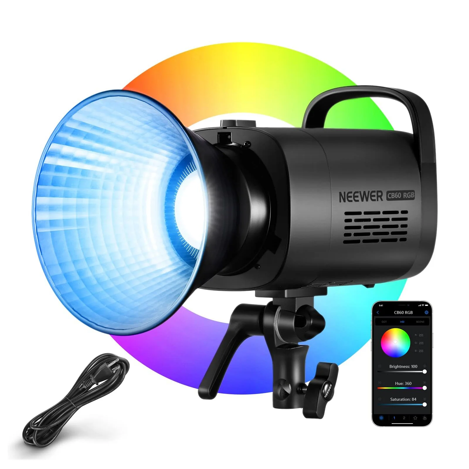 Product Image for Lampa video LED RGB Neewer CB60 70W, 2700K-6500K, Aplicatie, Bowens