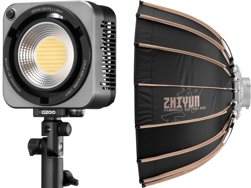 Product Image for Kit Lampa LED COB Zhiyun Molus G200 + Softbox Parabolic 60cm (montura Bowens)