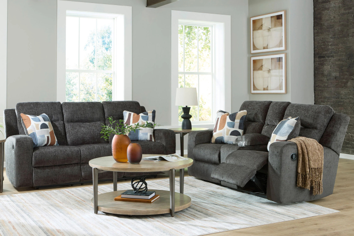 Set Canapele 3+2+1 Kanlow cu Recliner Tapitate Stofa Gri Inchis [3]