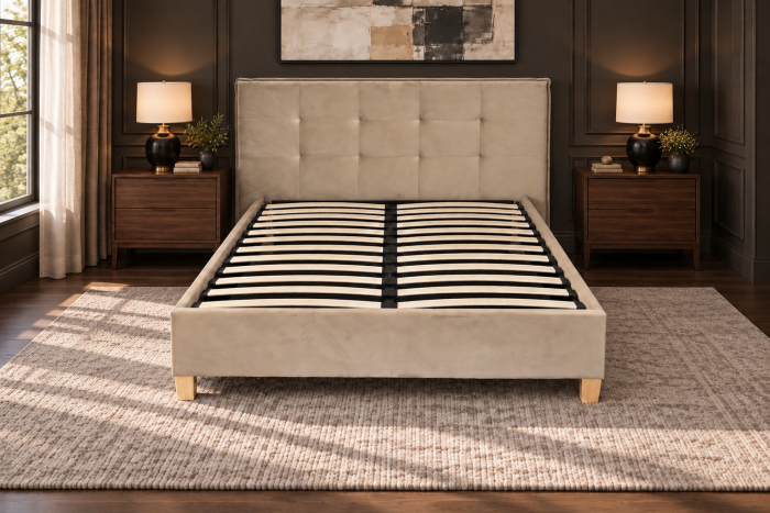 Pat Nordic 160x200 cm Tapitat Catifea Bej Somiera Inclusa (cod ML 2306-01) [3]