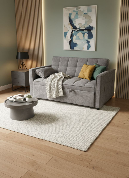 Canapea extensibila 2 locuri 140x77x85 cm Tapitata Stofa Gri Model One [5]