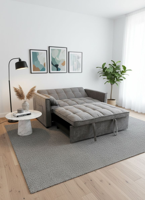 Canapea extensibila 2 locuri 140x77x85 cm Tapitata Stofa Gri Model One [8]