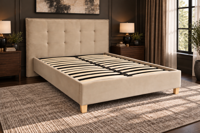 Pat Nordic 160x200 cm Tapitat Catifea Bej Somiera Inclusa (cod ML 2306-01) [4]