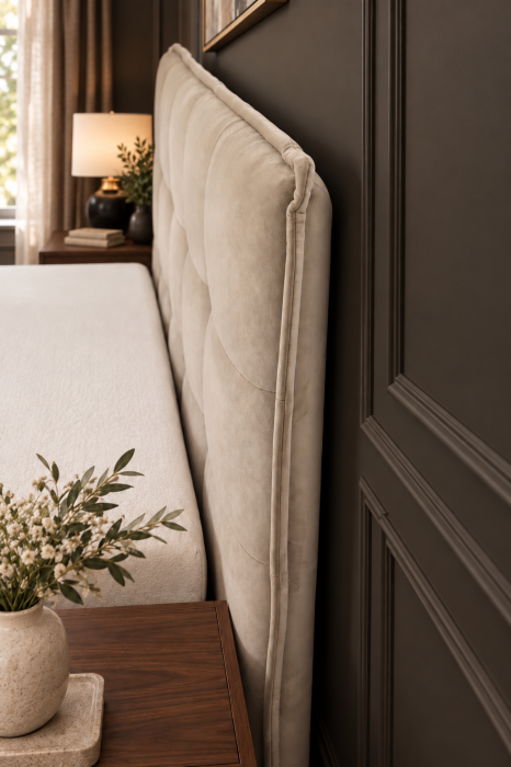 Pat Nordic 160x200 cm Tapitat Catifea Bej Somiera Inclusa (cod ML 2306-01) [5]