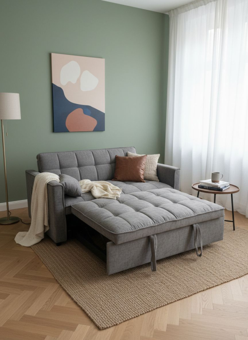 Canapea extensibila 2 locuri 140x77x85 cm Tapitata Stofa Gri Model One [7]